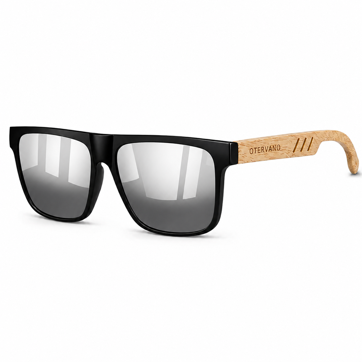 ROBLE Negro · Mica espejo plata — Lentes polarizados con varillas de madera | Otervano