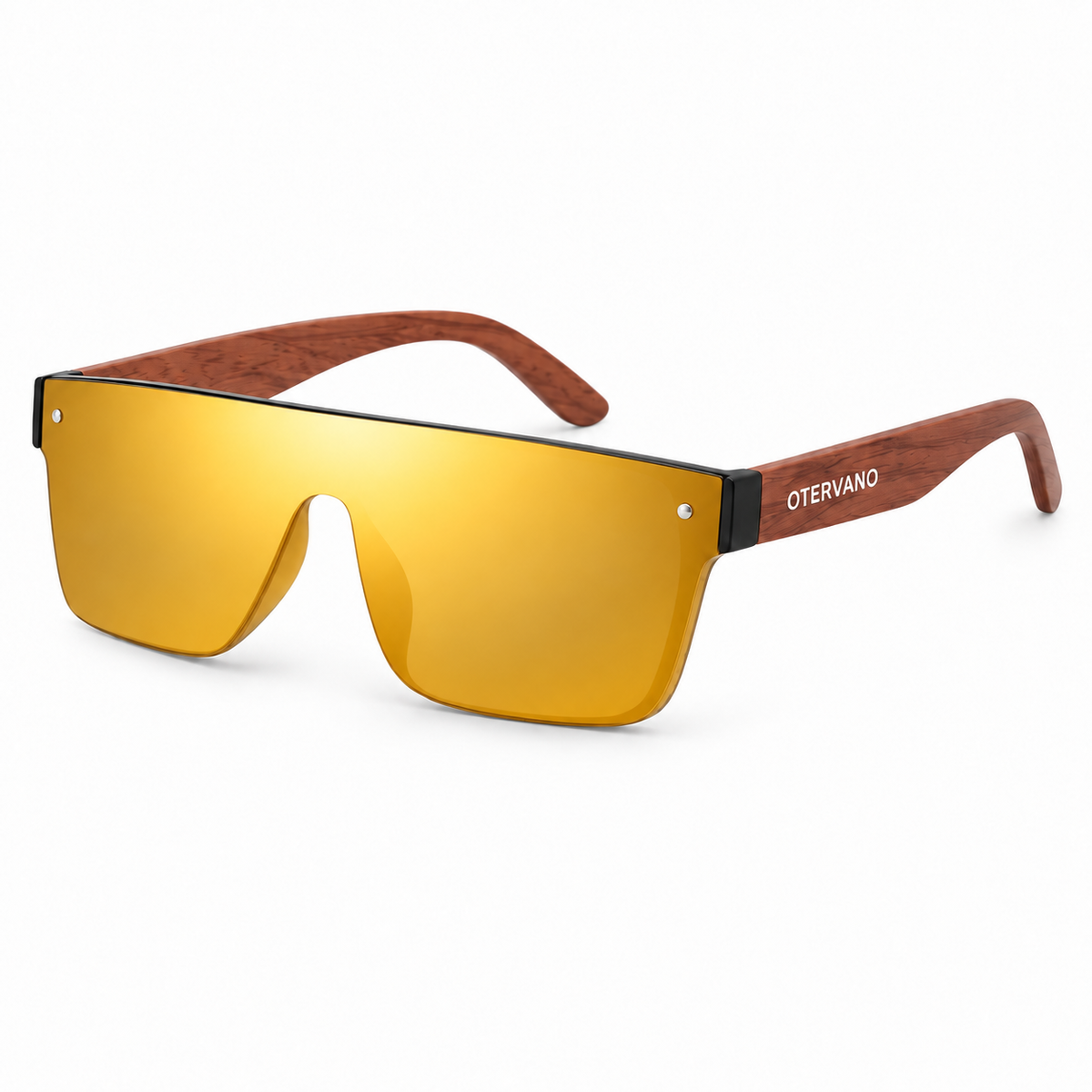 CLARABOYA Madera · Mica espejo dorado — Lentes polarizados tipo escudo con varillas de madera | Otervano