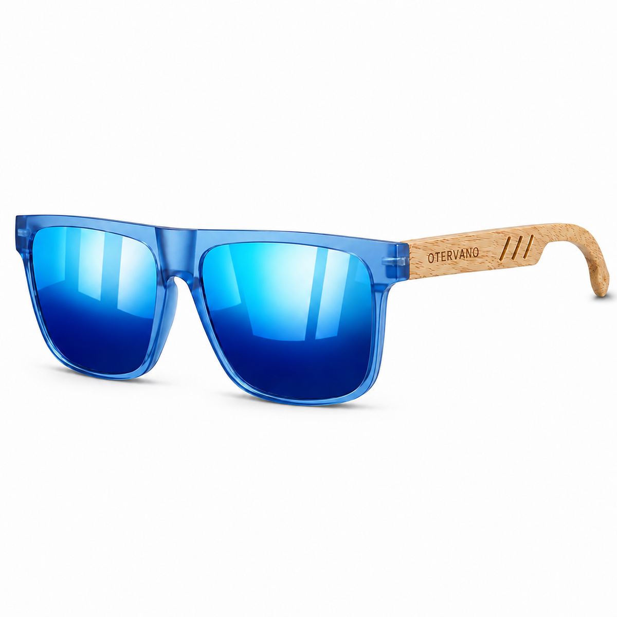ROBLE Azul · Mica espejo azul — Lentes polarizados con varillas de madera | Otervano