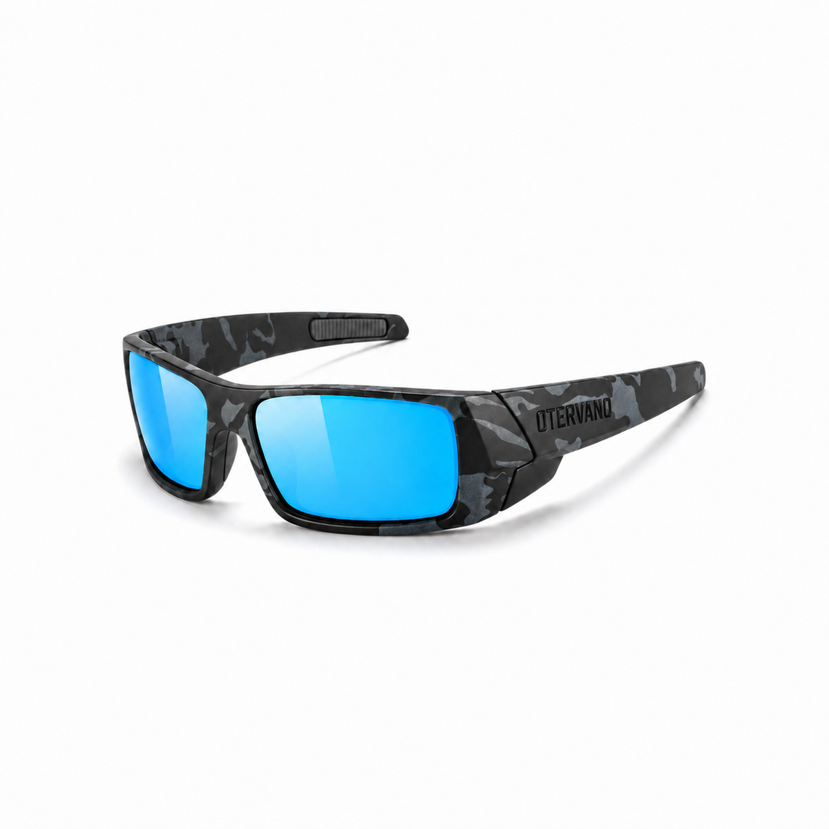 DIQUE Camuflaje gris · Mica espejo azul — Lentes polarizados envolventes con goma antideslizante | Otervano