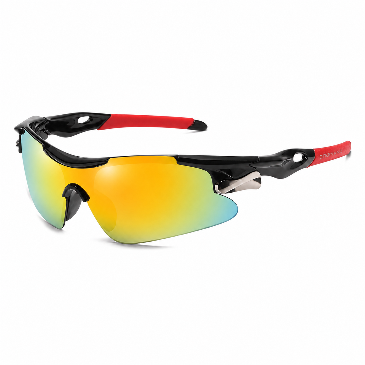 RAUDAL Negro y rojo · Mica espejo dorado — Lentes polarizados deportivos de mica única | Otervano
