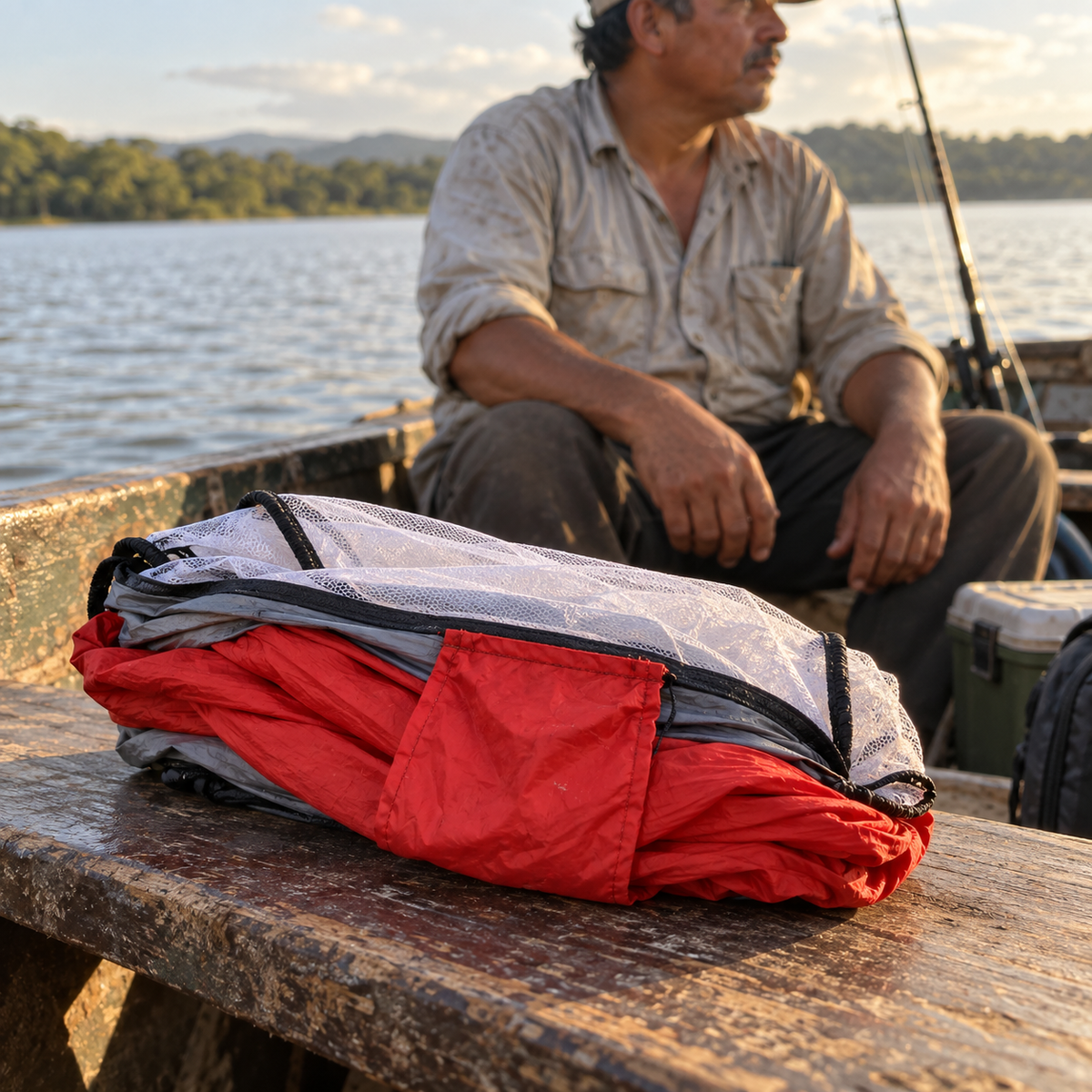 ARRULLO hamaca roja con mosquitera barco transporte rojo