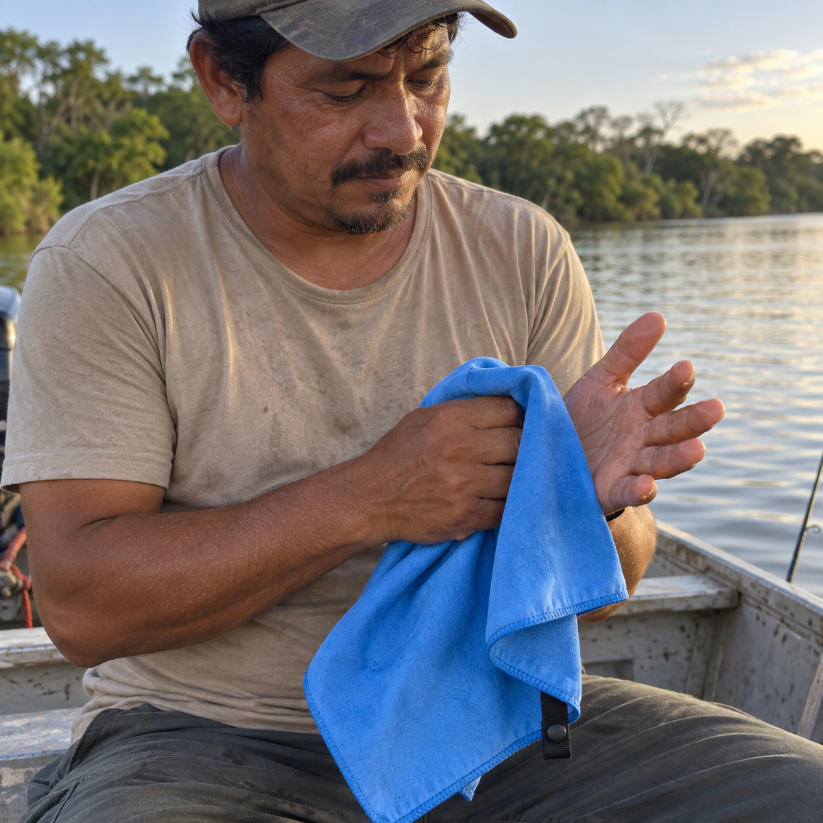 ESPUERTA pescador barco azul