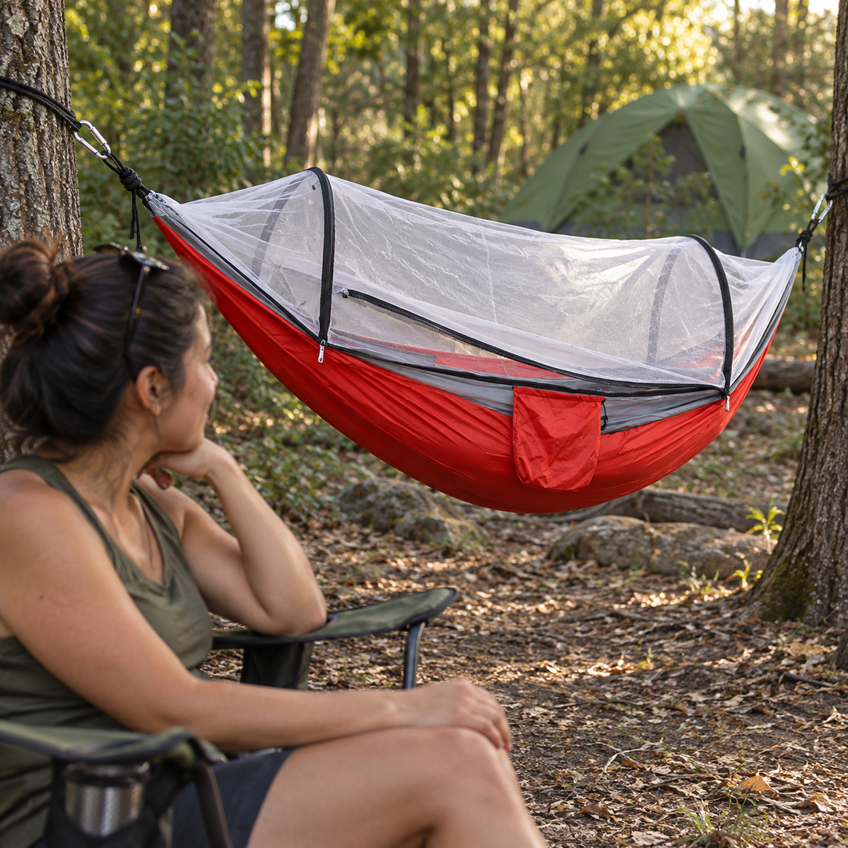 ARRULLO hamaca roja con mosquitera campamento mujer rojo