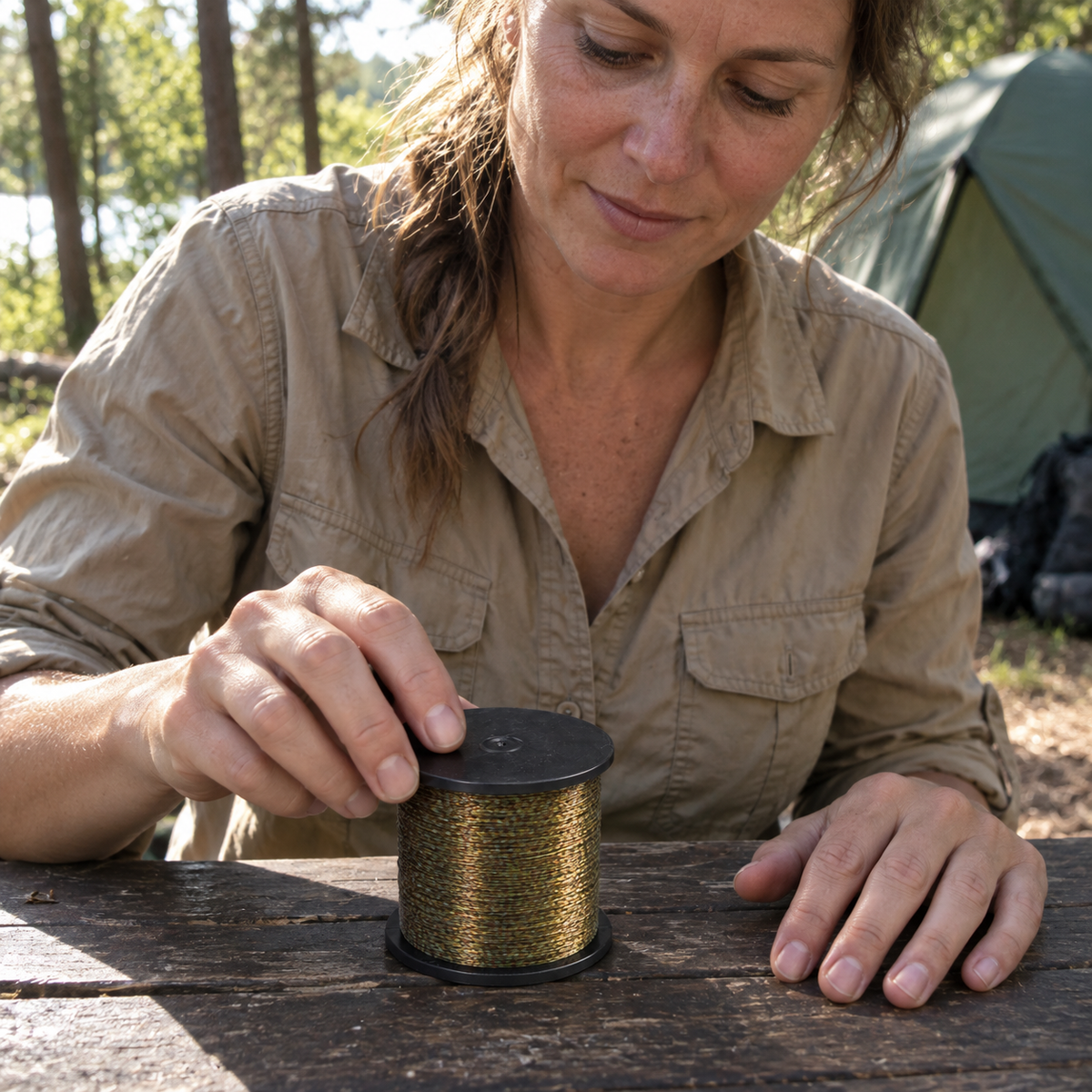 FIBRA mujer camping moteado