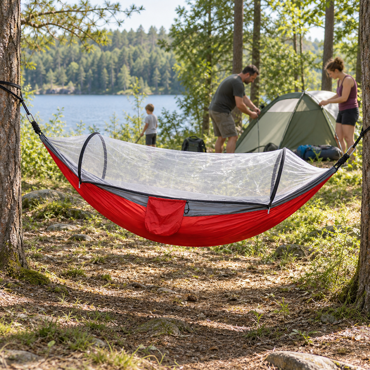 ARRULLO hamaca roja con mosquitera campamento familia rojo