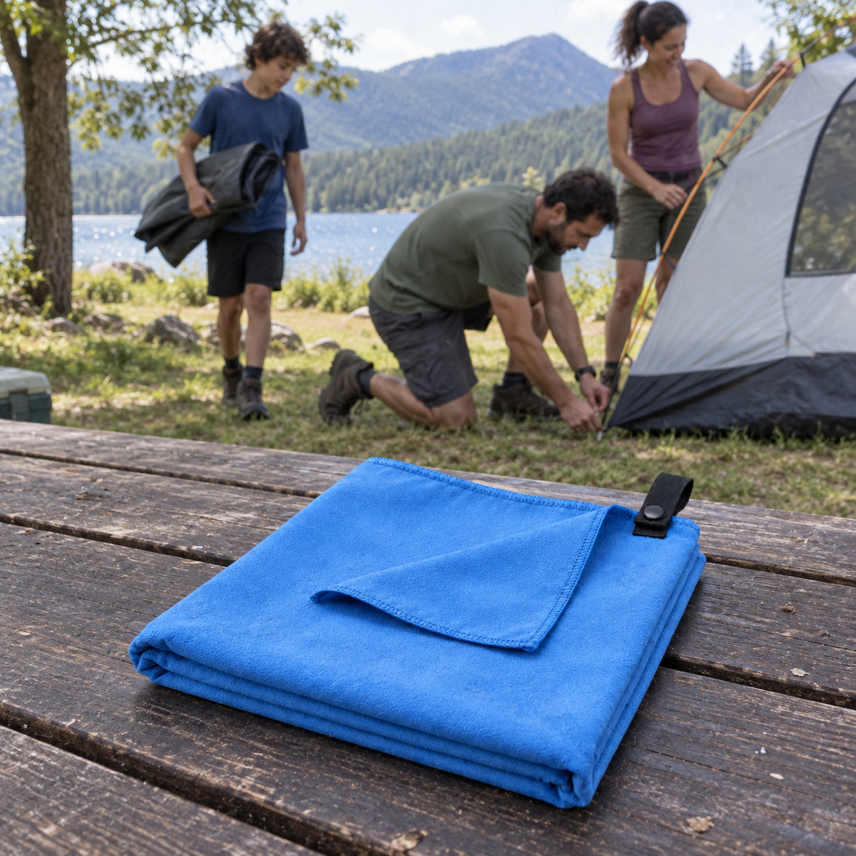 ESPUERTA familia camping azul