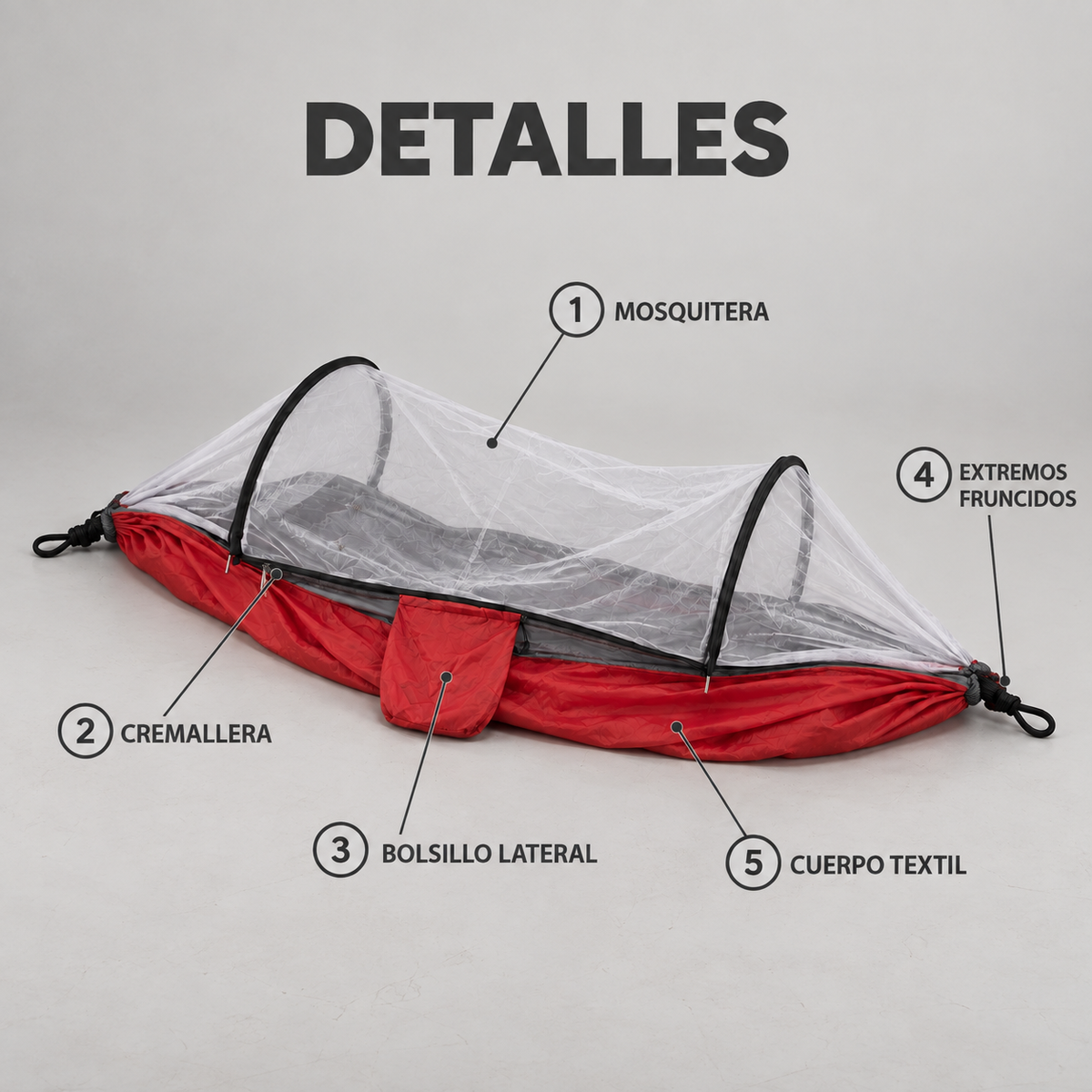 ARRULLO hamaca roja con mosquitera detalles rojo