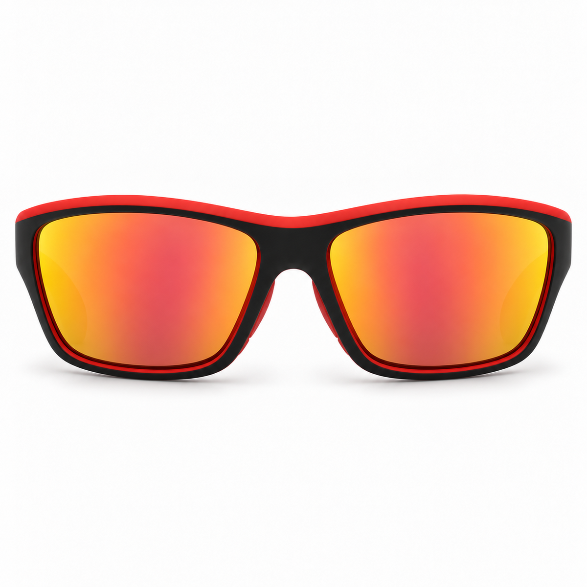 LADERA-BRASA — Negro y rojo · Mica espejo naranja — Vista frontal