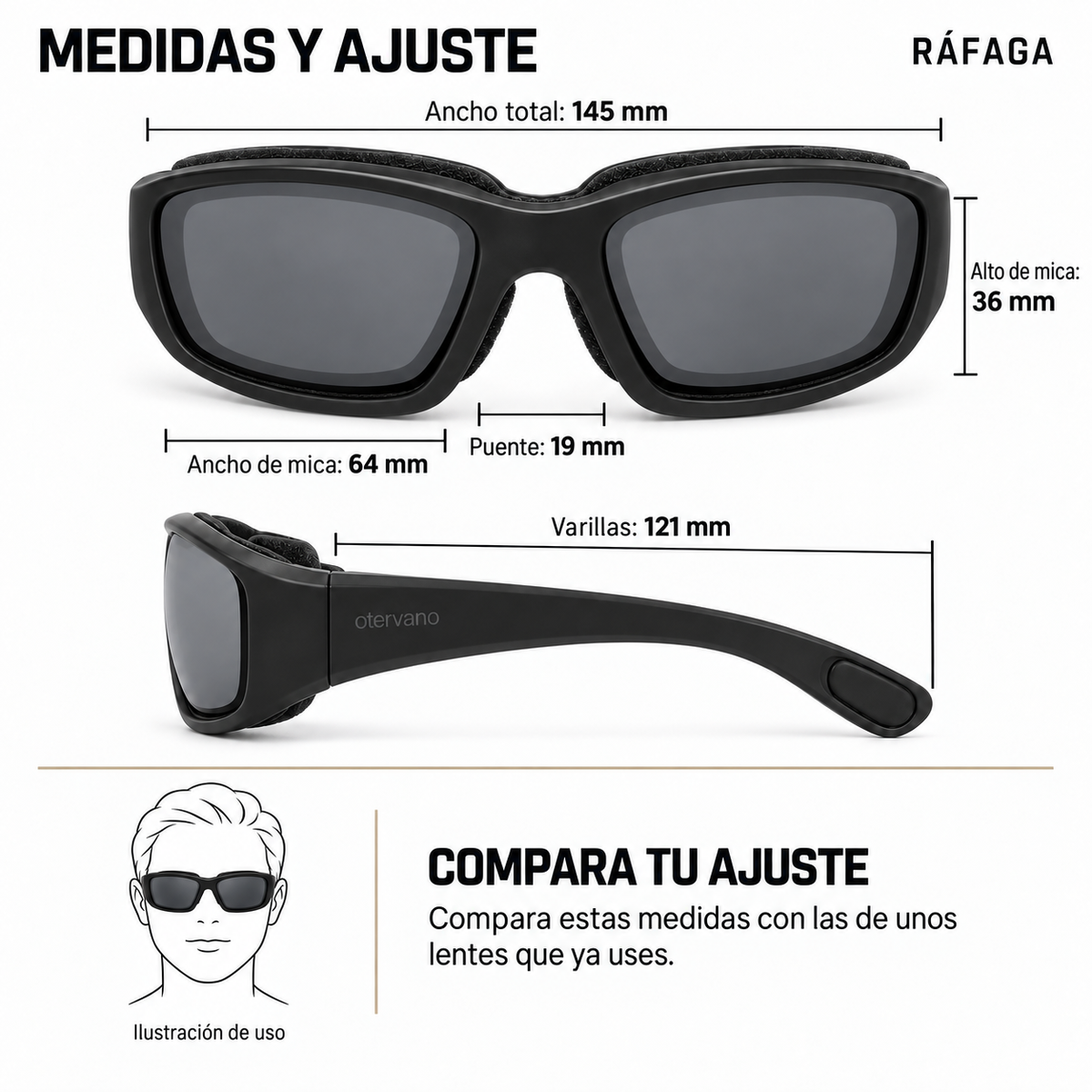RÁFAGA — Medidas y ajuste
