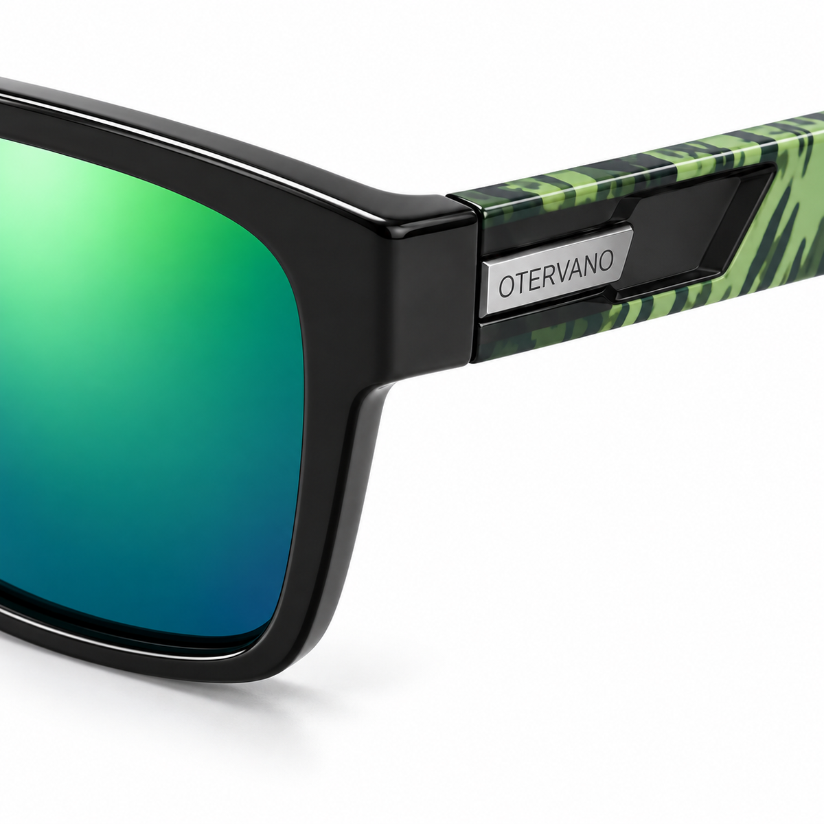 REPRESA-MUSGO — Negro y verde · Mica espejo verde — Detalle de la montura