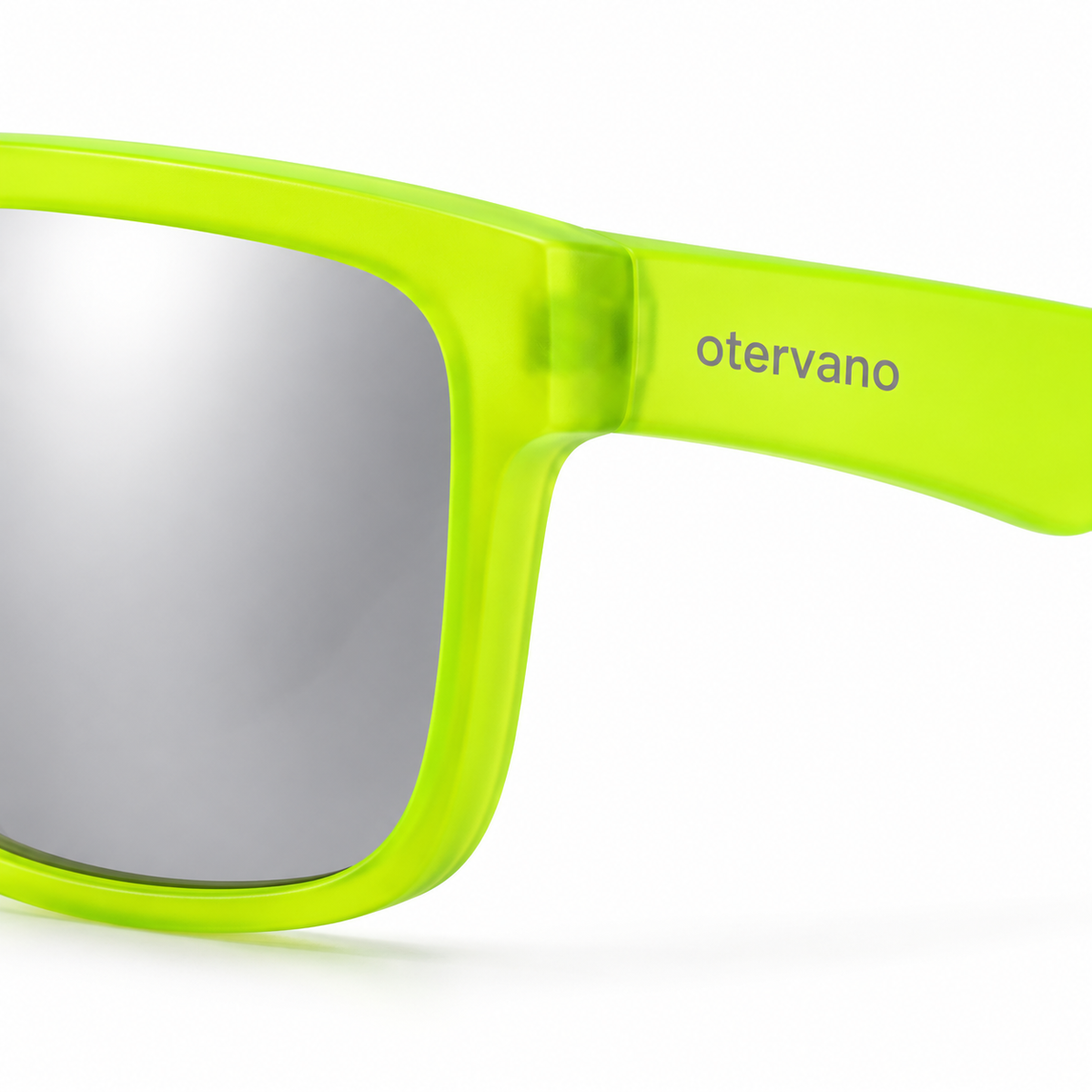 SALTO-NEON — Verde neón · Mica espejo plata — Detalle de la montura