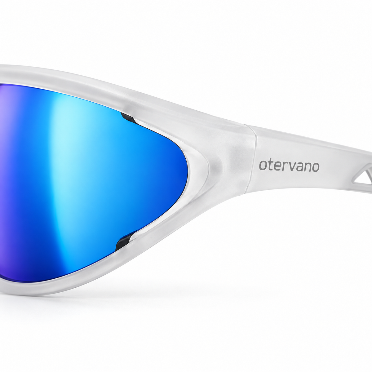 SENDA-MAREA — Blanco · Mica espejo azul — Detalle de la montura