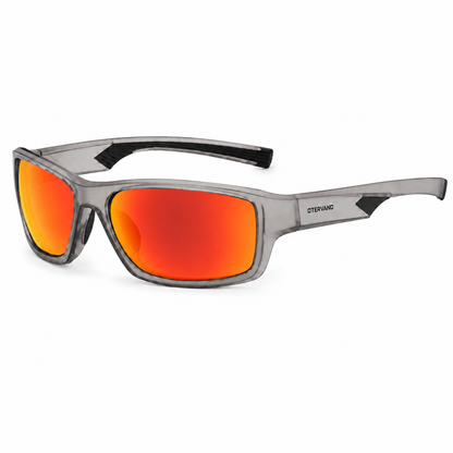 RADA Gris translúcido · Mica espejo naranja — Lentes polarizados envolventes con goma | Otervano