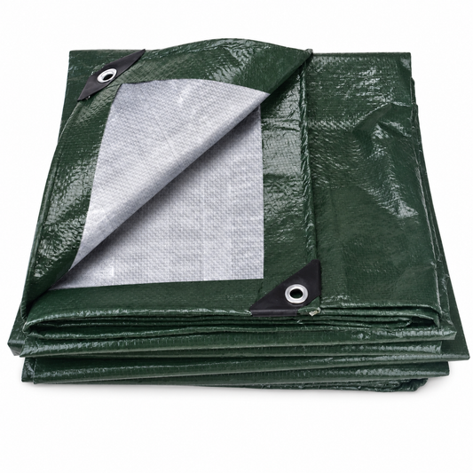ALERO lona verde plegada con reverso plateado sobre fondo blanco