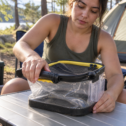 ALJIBE plegado del cubo en el campamento